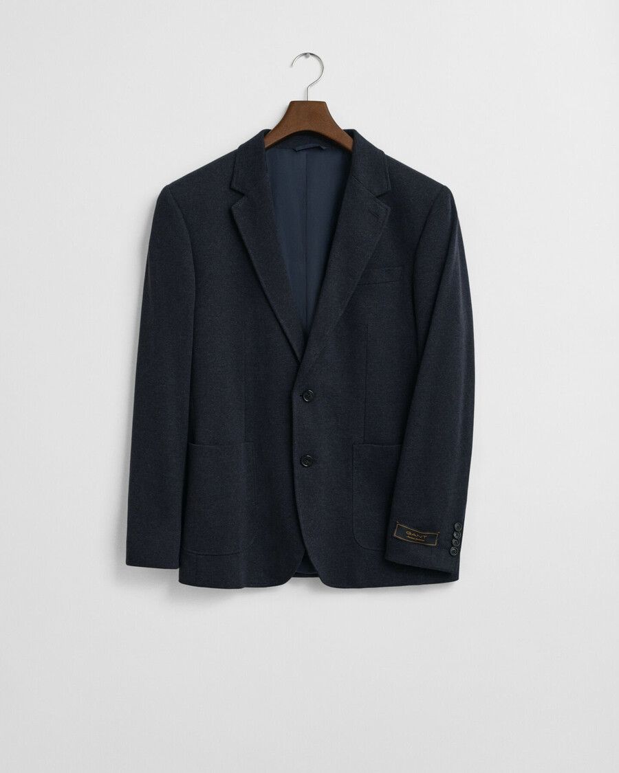 slim-fit-blazer aus zweifarbigem jersey-piqué – dark indigo melange