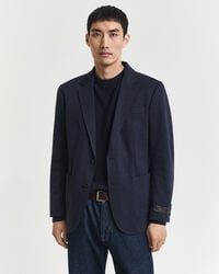 slim-fit-blazer aus zweifarbigem jersey-piqué – dark indigo melange