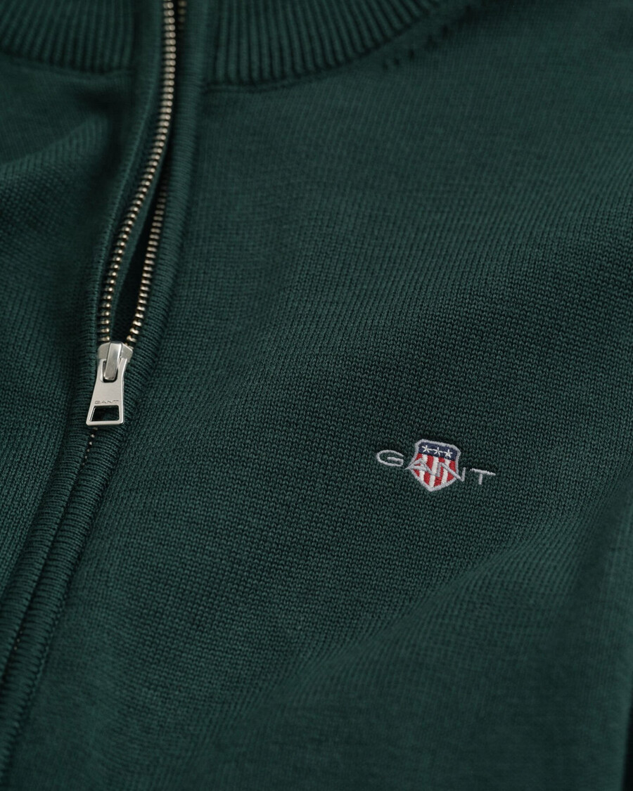 lässige baumwoll-strickjacke mit reißverschluss – tartangrün