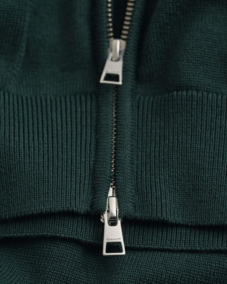 lässige baumwoll-strickjacke mit reißverschluss – tartangrün