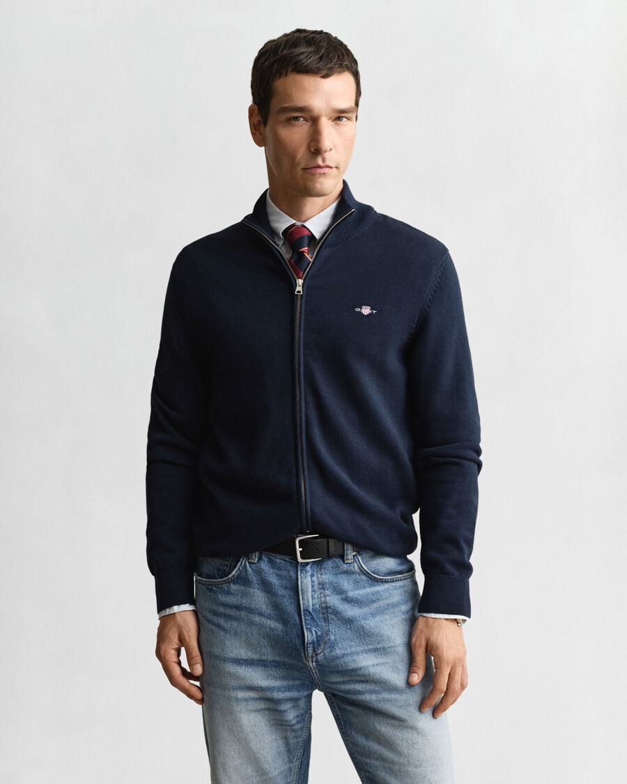lässige baumwoll-strickjacke mit reißverschluss – abendblau