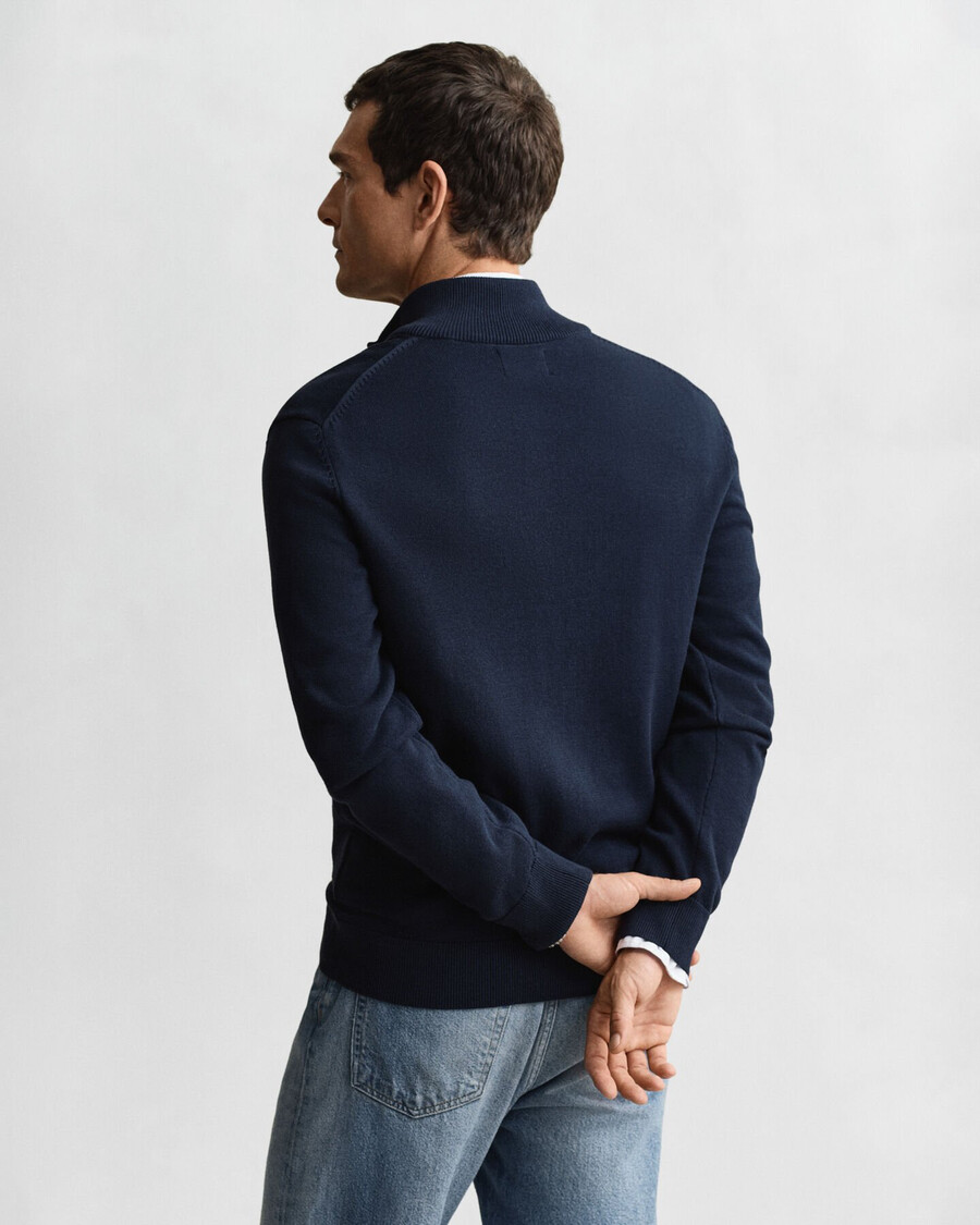 lässige baumwoll-strickjacke mit reißverschluss – abendblau