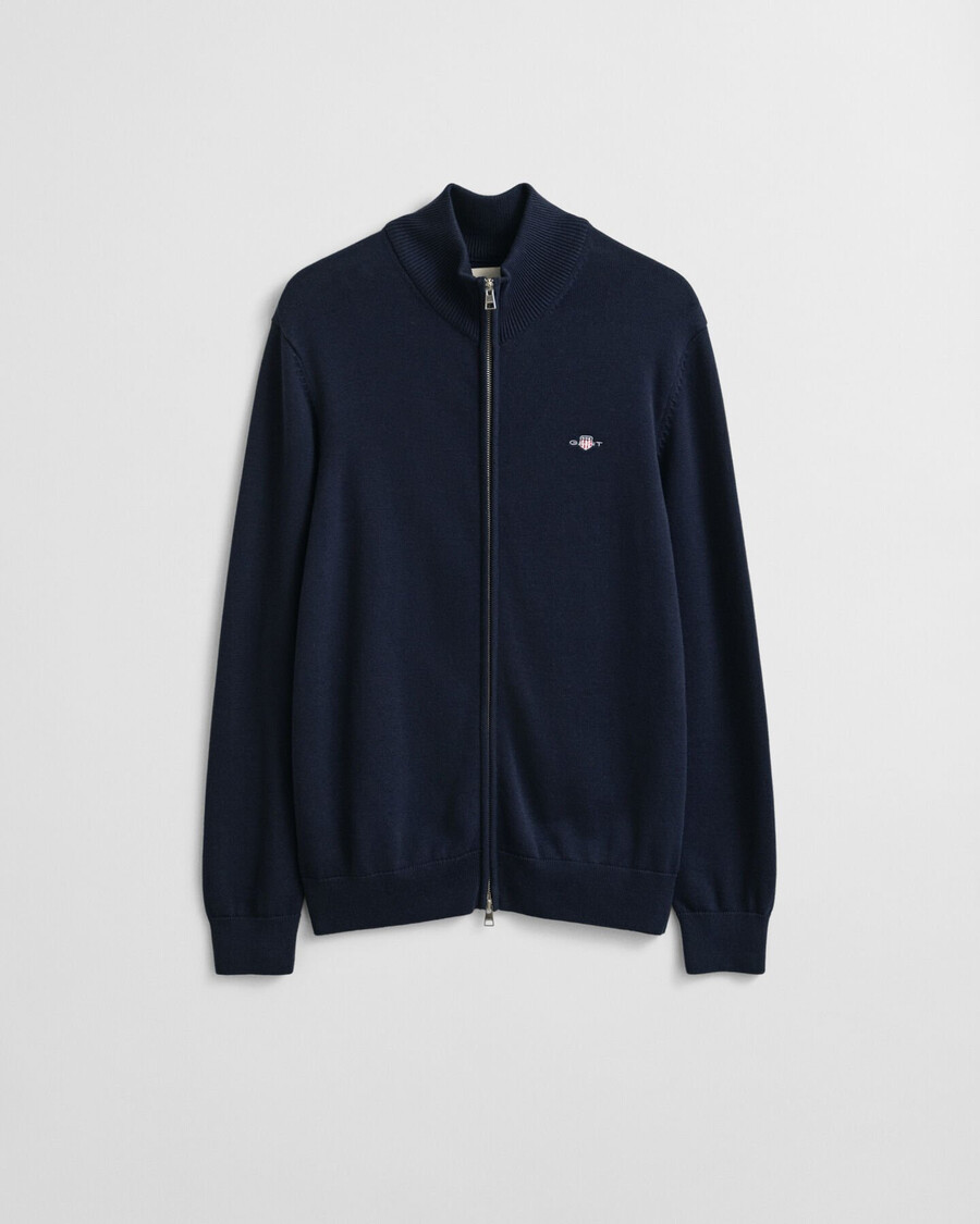lässige baumwoll-strickjacke mit reißverschluss – abendblau