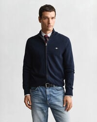 lässige baumwoll-strickjacke mit reißverschluss – abendblau