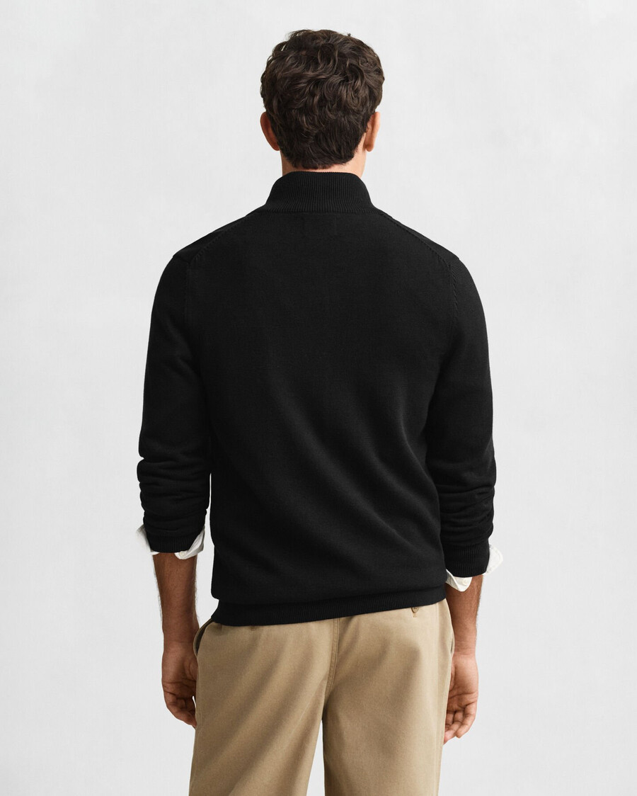 lässige baumwoll-strickjacke mit reißverschluss – schwarz