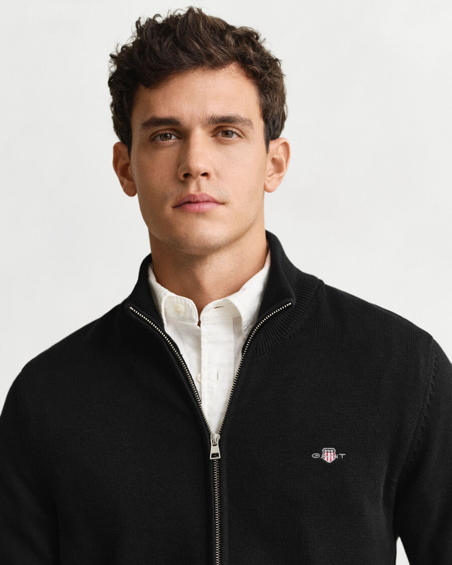 lässige baumwoll-strickjacke mit reißverschluss – schwarz