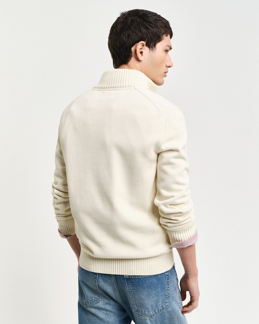 lässiger baumwollpullover mit halbem reißverschluss – creme
