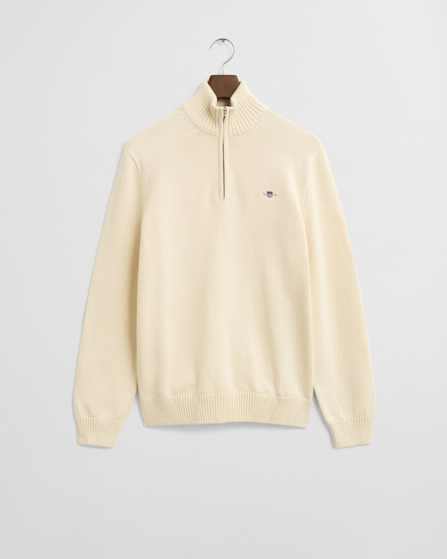 lässiger baumwollpullover mit halbem reißverschluss – creme