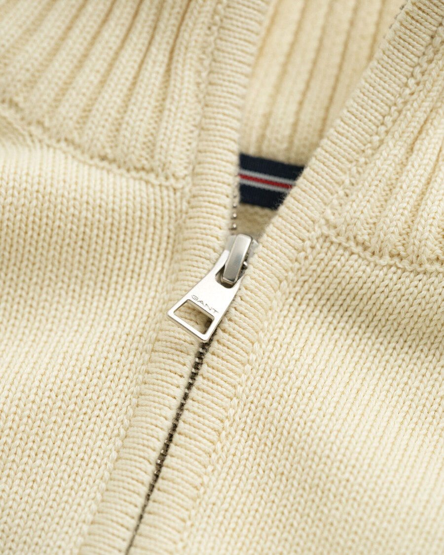 lässiger baumwollpullover mit halbem reißverschluss – creme