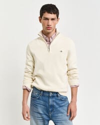 lässiger baumwollpullover mit halbem reißverschluss – creme