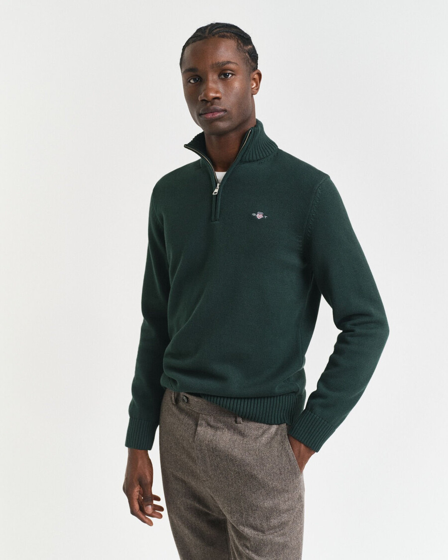 lässiger baumwollpullover mit halbem reißverschluss – tartangrün