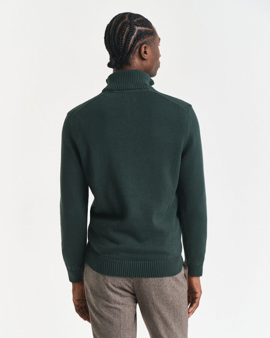 lässiger baumwollpullover mit halbem reißverschluss – tartangrün