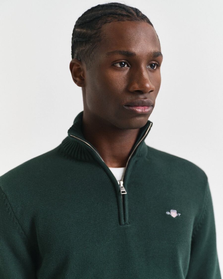 lässiger baumwollpullover mit halbem reißverschluss – tartangrün