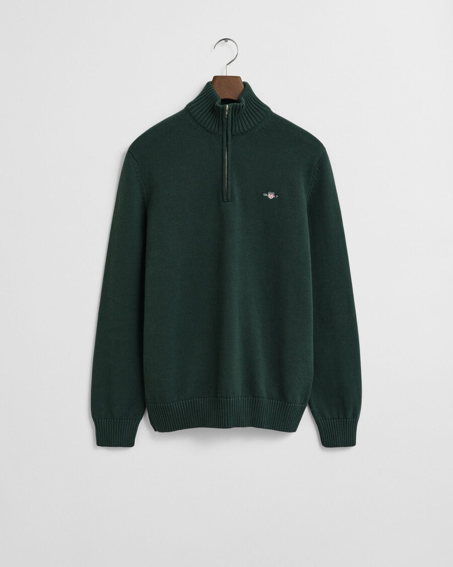 lässiger baumwollpullover mit halbem reißverschluss – tartangrün