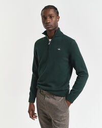 lässiger baumwollpullover mit halbem reißverschluss – tartangrün
