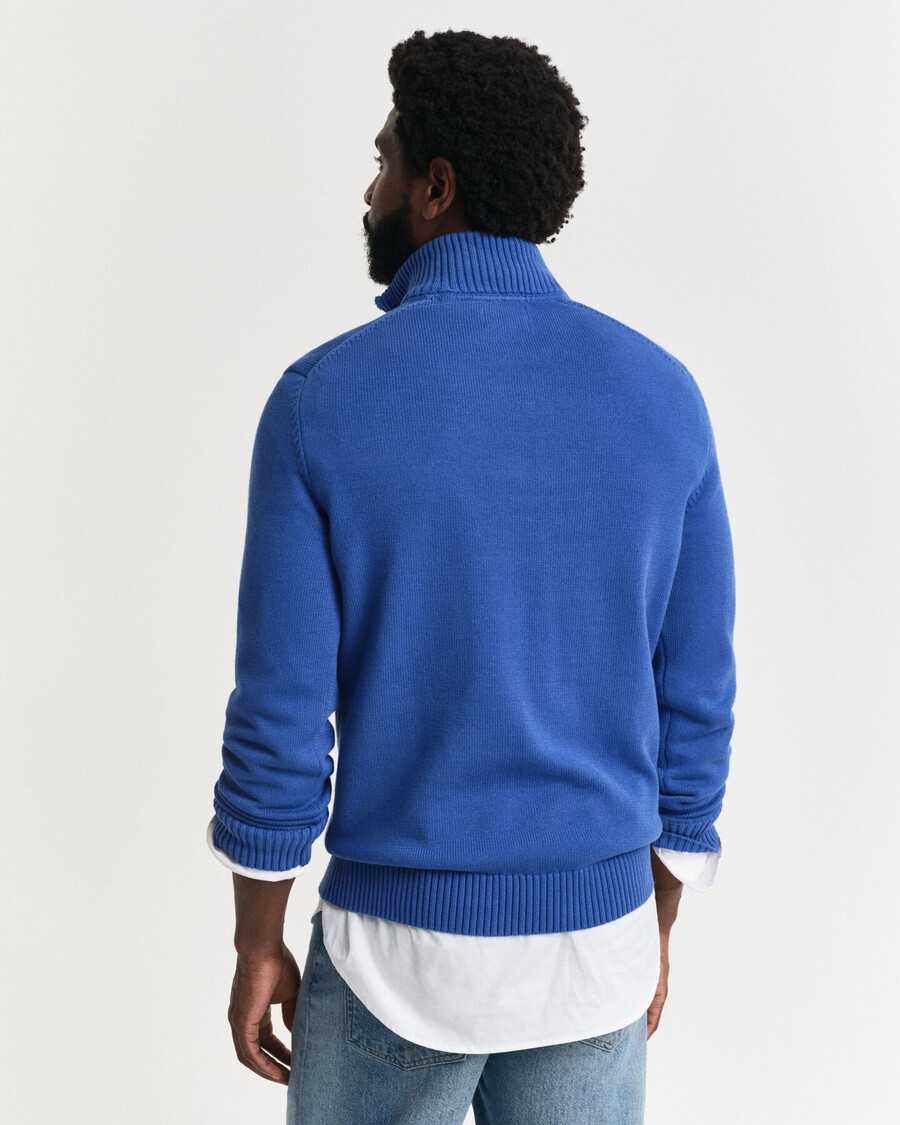 lässiger baumwollpullover mit halbem reißverschluss – sattes blau