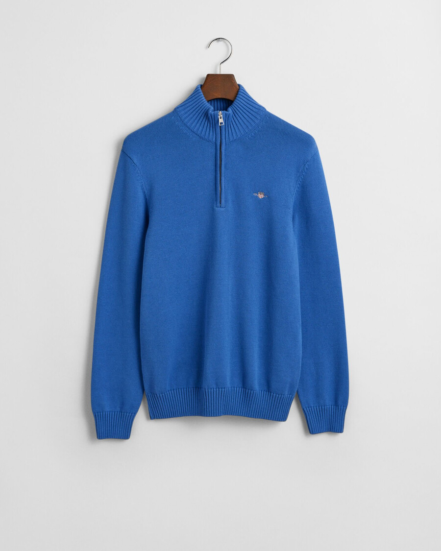 lässiger baumwollpullover mit halbem reißverschluss – sattes blau
