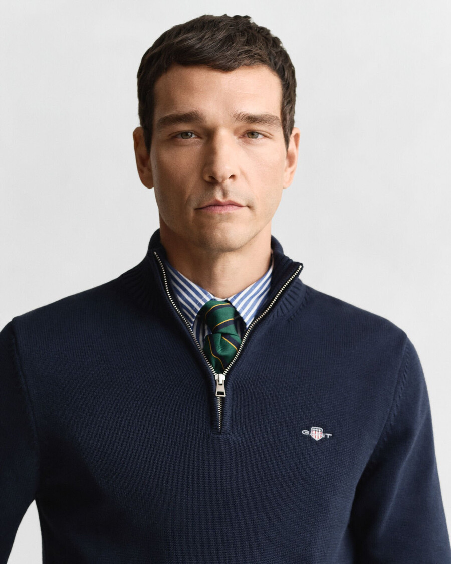 lässiger baumwollpullover mit halbem reißverschluss – abendblau