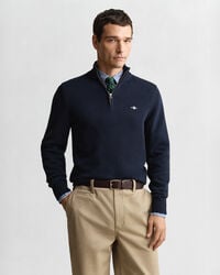 lässiger baumwollpullover mit halbem reißverschluss – abendblau