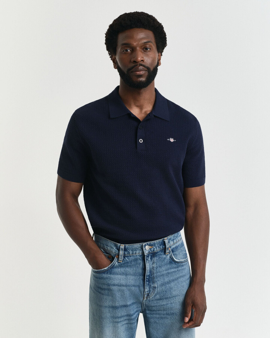 poloshirt aus strukturierter baumwolle – abendblau