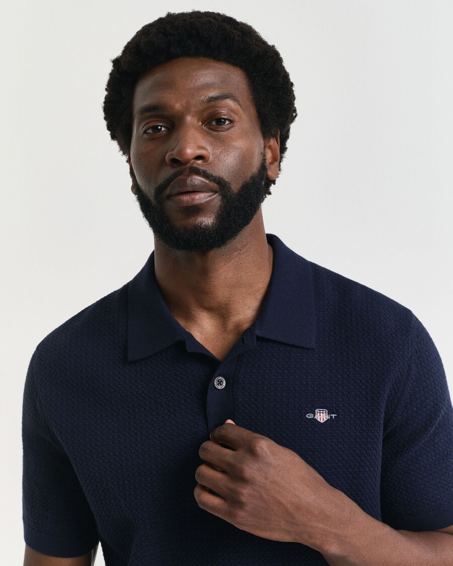 poloshirt aus strukturierter baumwolle – abendblau