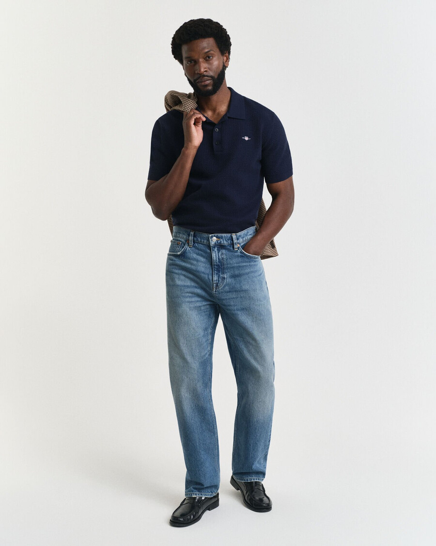 poloshirt aus strukturierter baumwolle – abendblau