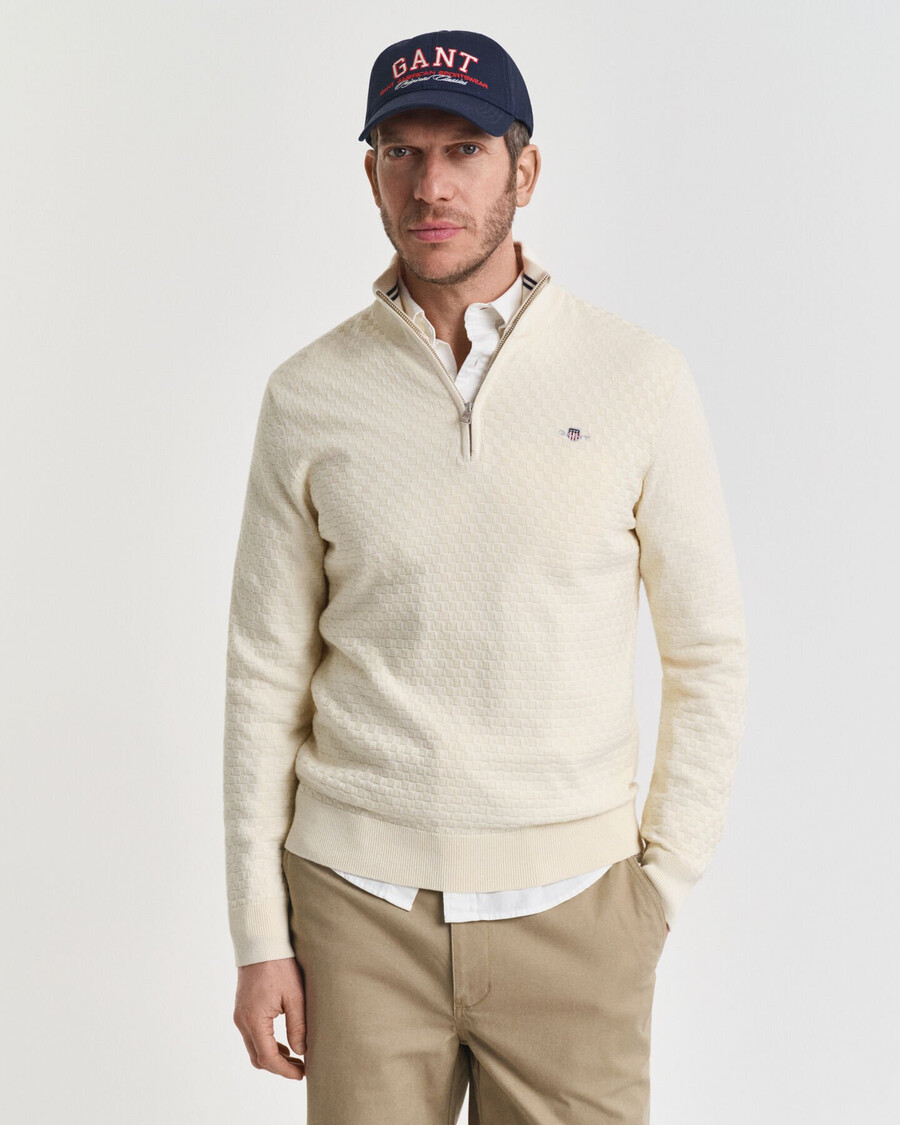 fein strukturierter halfzip-pullover – creme