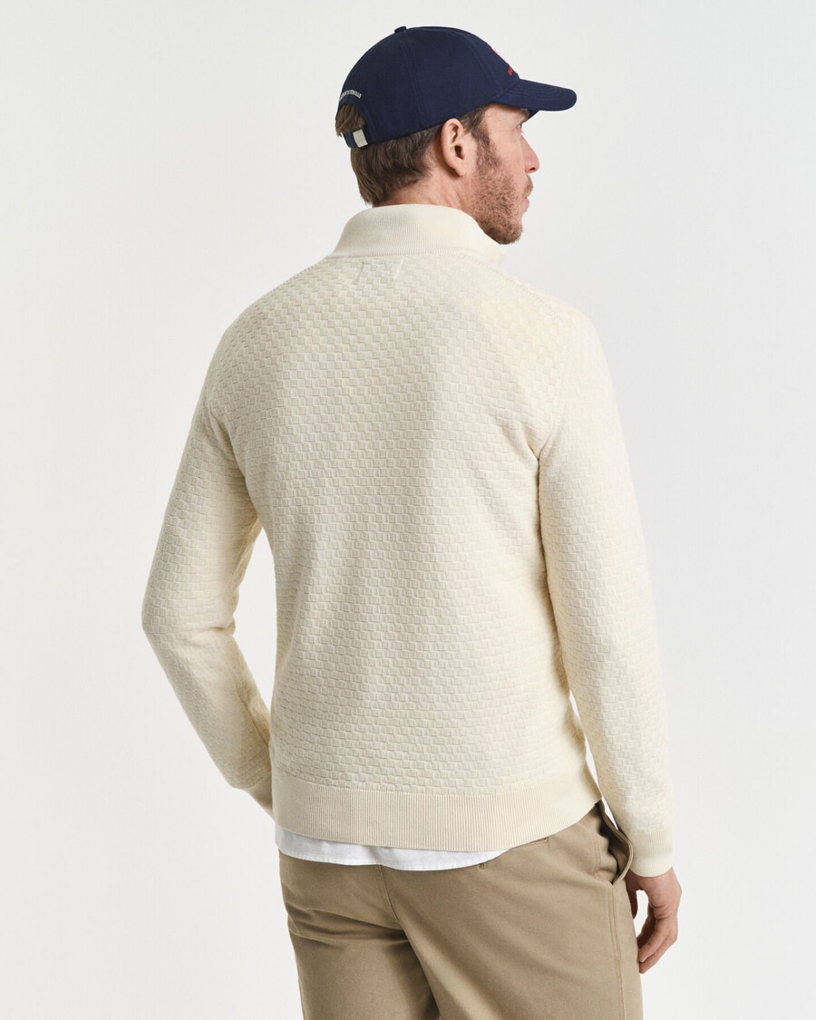fein strukturierter halfzip-pullover – creme