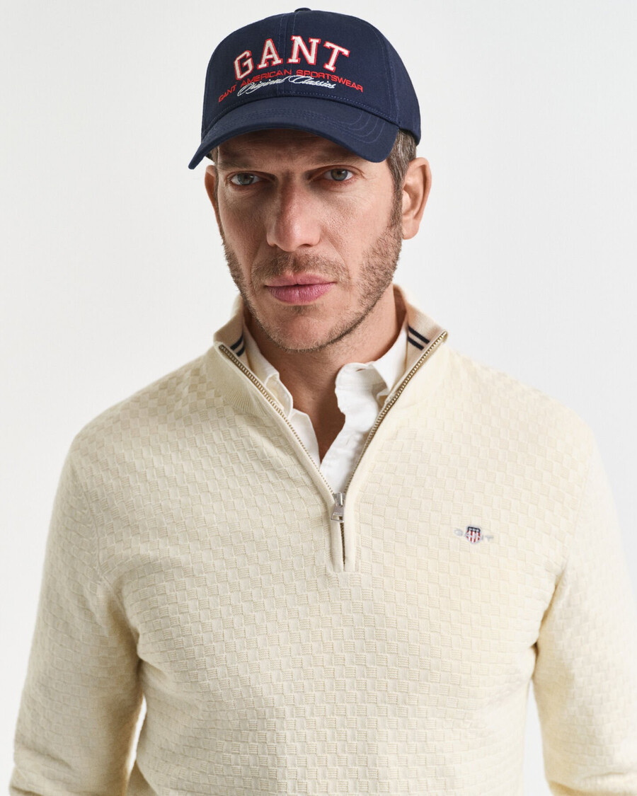 fein strukturierter halfzip-pullover – creme