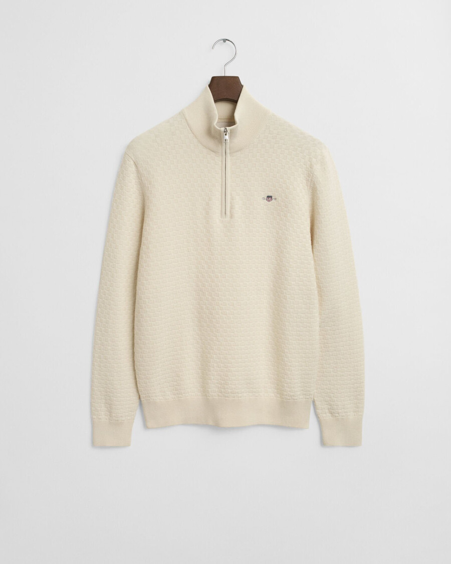fein strukturierter halfzip-pullover – creme