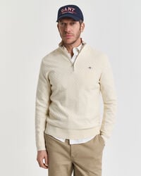 fein strukturierter halfzip-pullover – creme