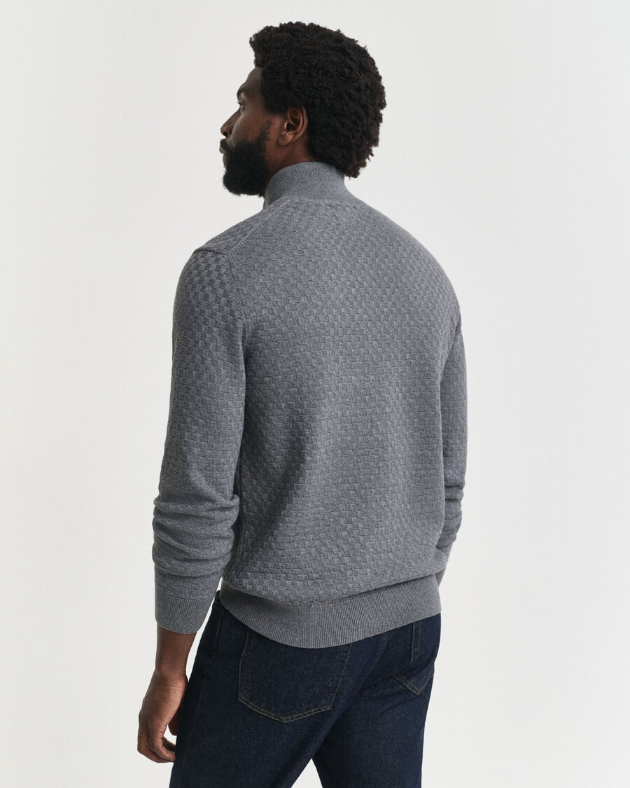 halbzip-pullover mit mikrotextur – dunkelgrau meliert