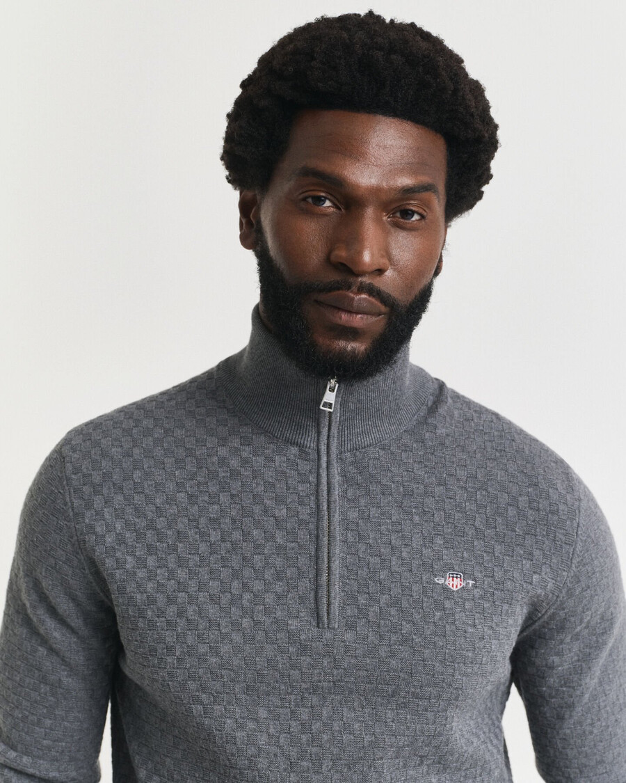 halbzip-pullover mit mikrotextur – dunkelgrau meliert