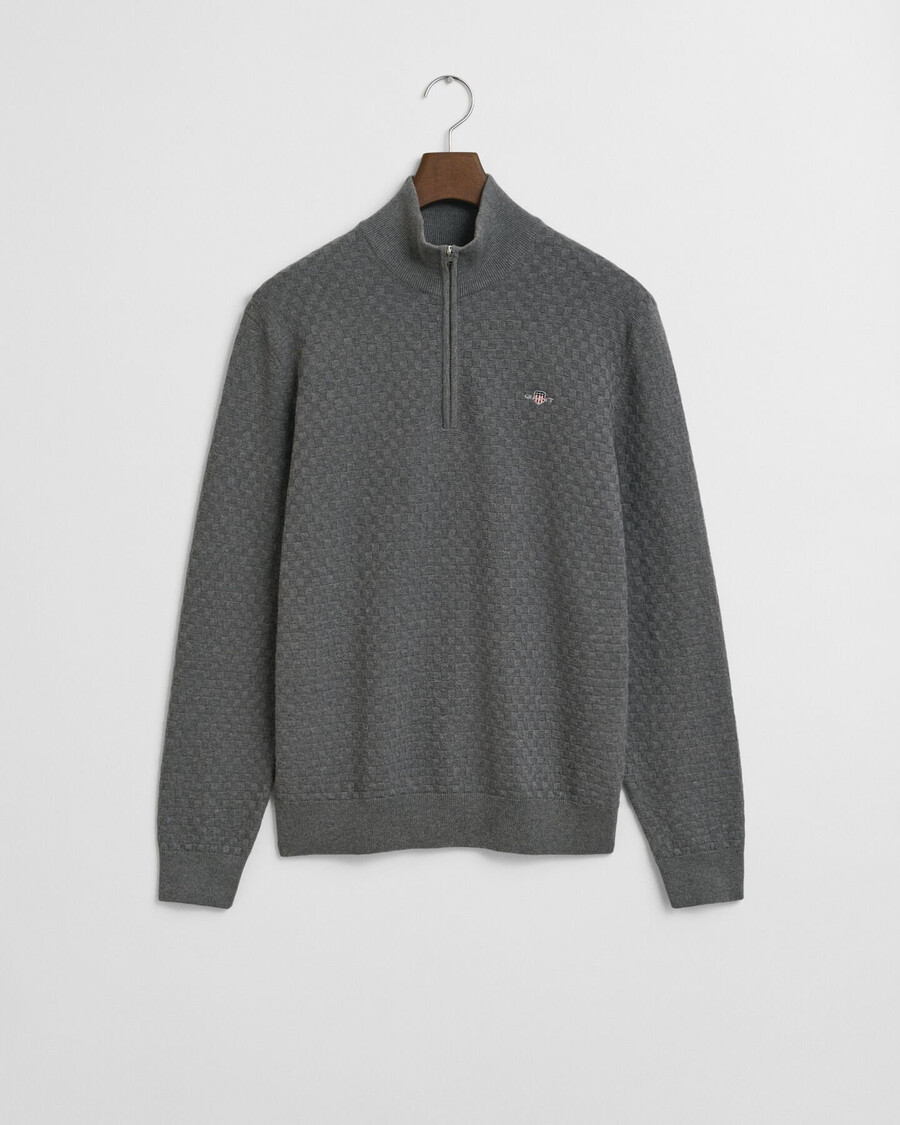 halbzip-pullover mit mikrotextur – dunkelgrau meliert