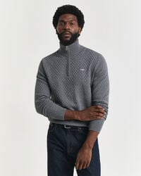 halbzip-pullover mit mikrotextur – dunkelgrau meliert