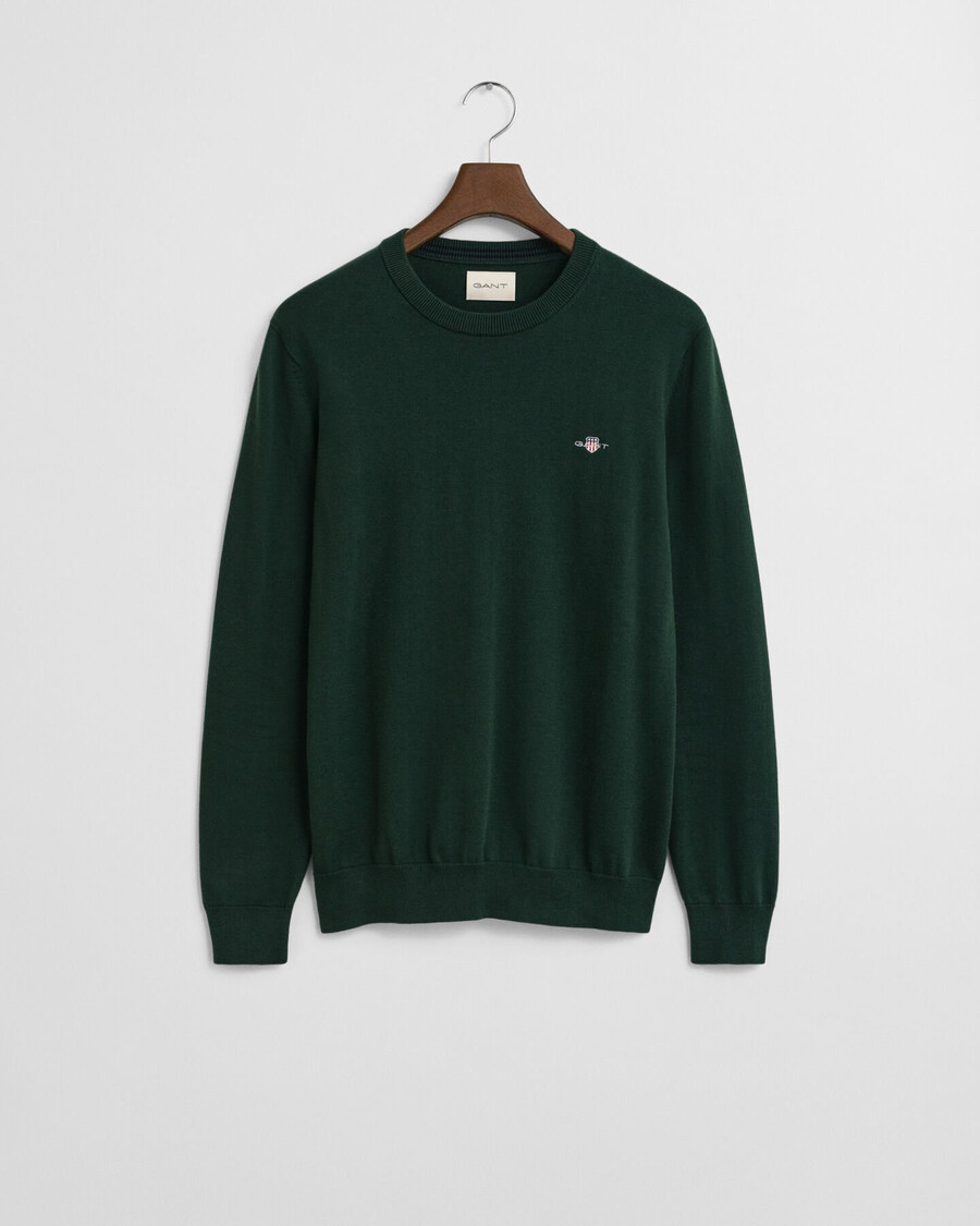 klassischer baumwollpullover mit rundhalsausschnitt – tartangrün