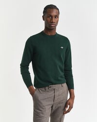 klassischer baumwollpullover mit rundhalsausschnitt – tartangrün