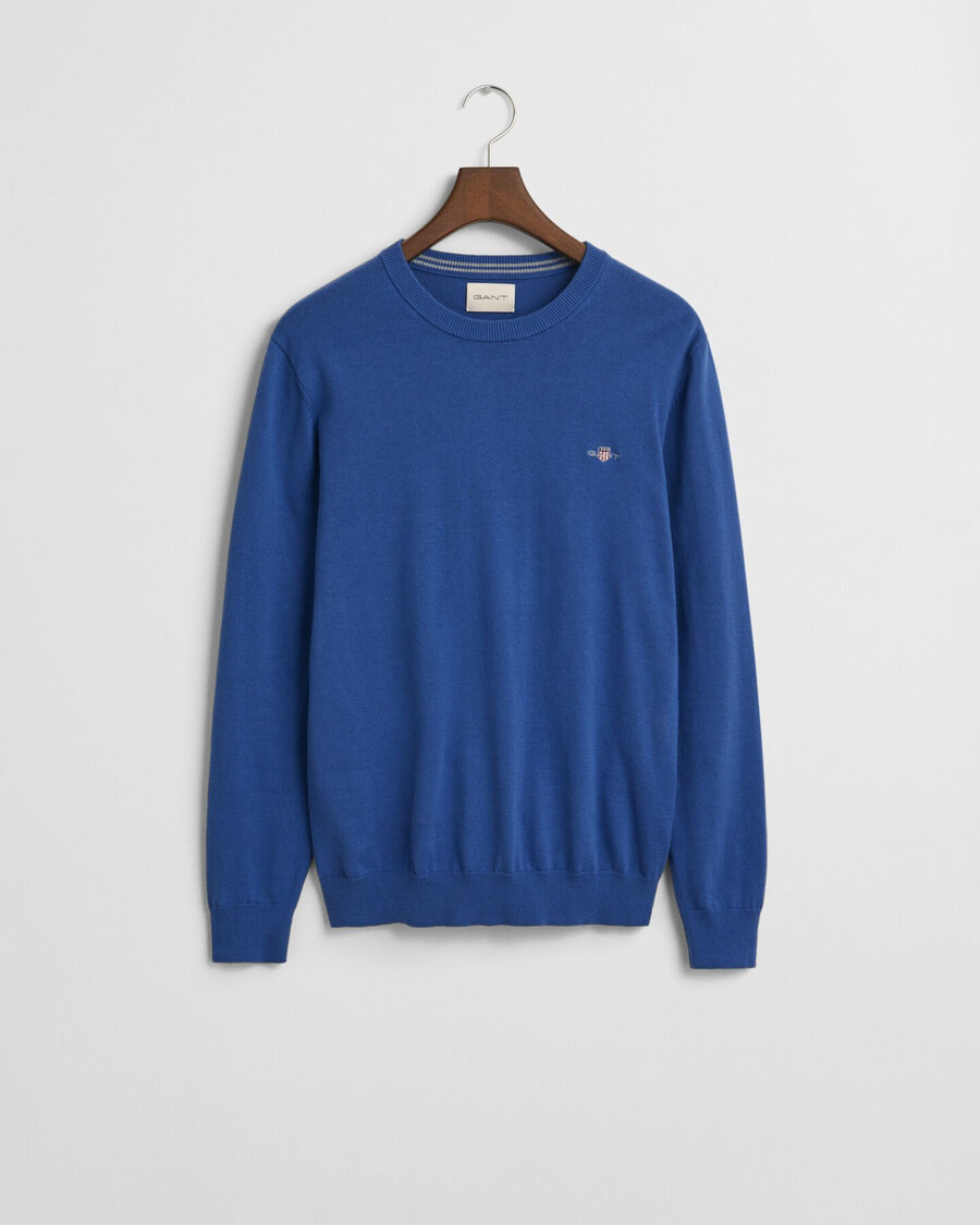 klassischer baumwollpullover mit rundhalsausschnitt – sattes blau