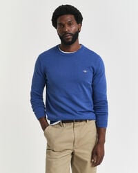 klassischer baumwollpullover mit rundhalsausschnitt – sattes blau