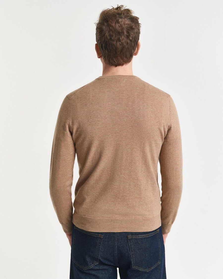 klassischer baumwollpullover mit v-ausschnitt – dunkelbeige meliert