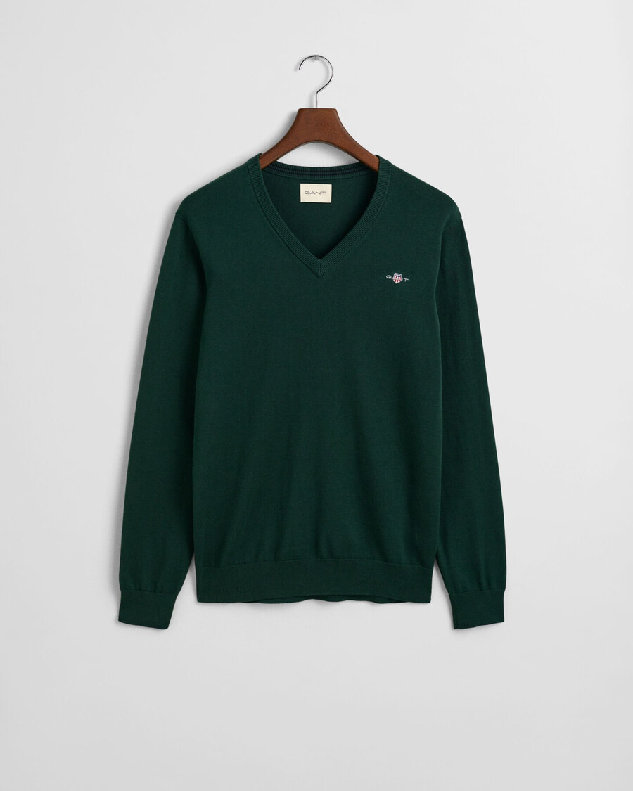 klassischer baumwollpullover mit v-ausschnitt – tartangrün