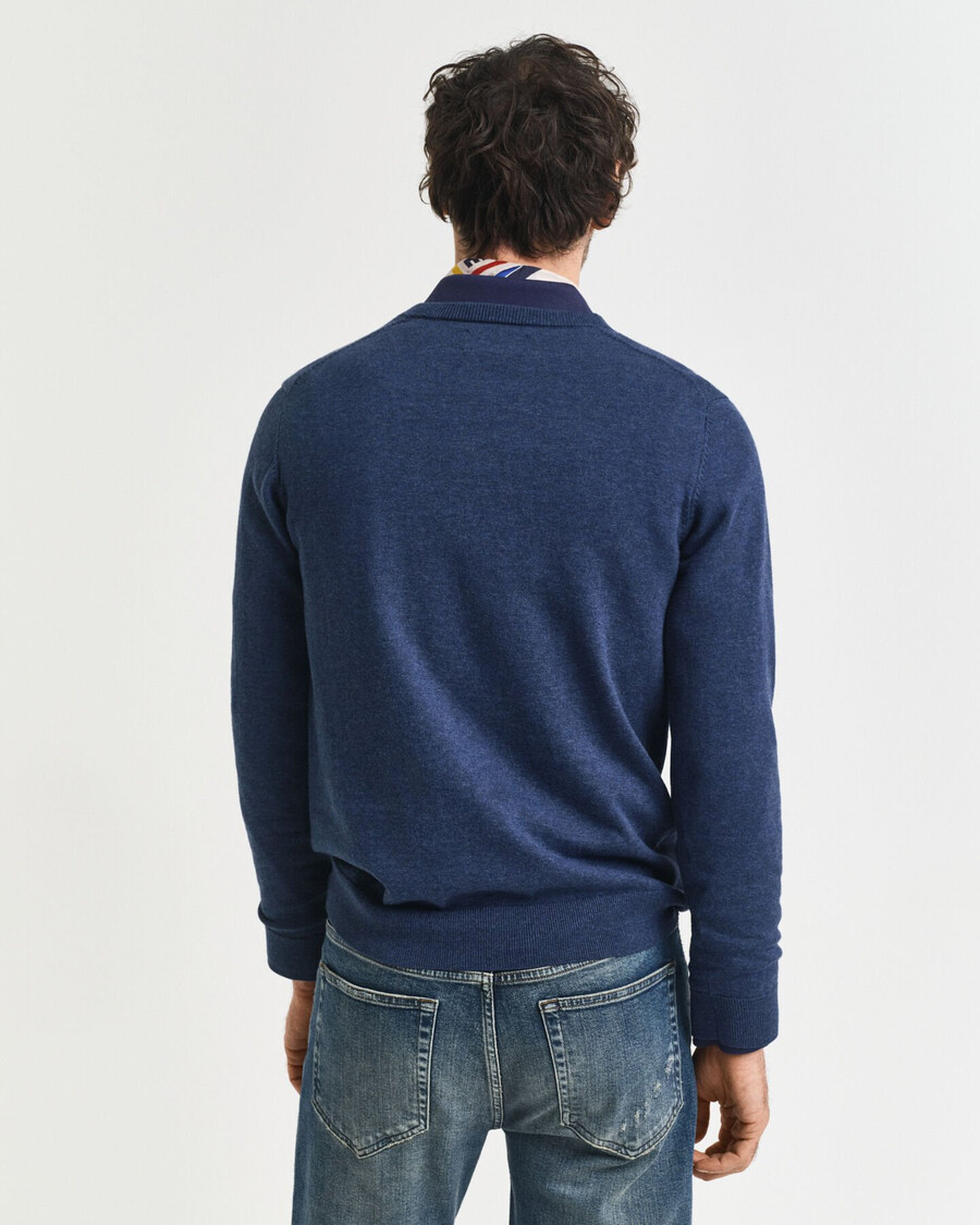 klassischer baumwollpullover mit v-ausschnitt - dunkelblau meliert