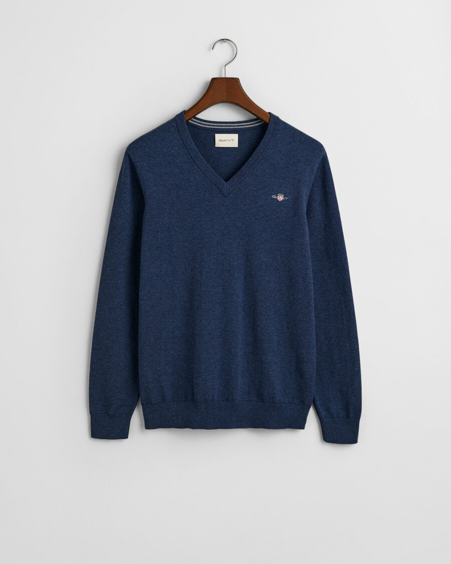 klassischer baumwollpullover mit v-ausschnitt - dunkelblau meliert
