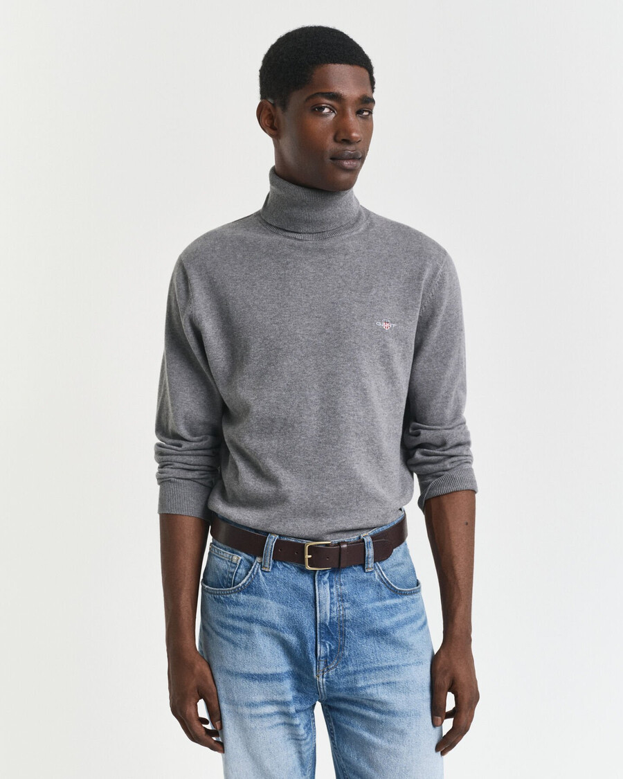 klassischer rollkragenpullover aus baumwolle – dunkelgrau meliert