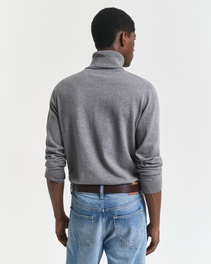 klassischer rollkragenpullover aus baumwolle – dunkelgrau meliert