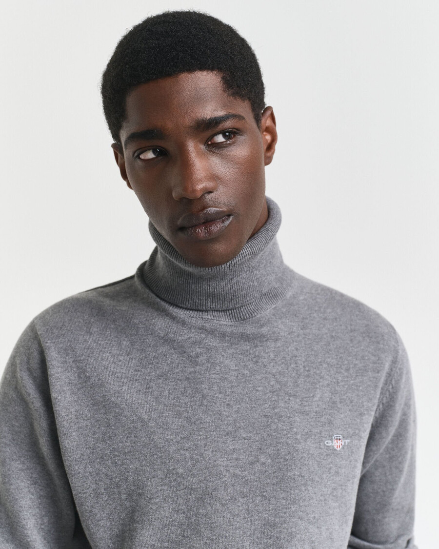klassischer rollkragenpullover aus baumwolle – dunkelgrau meliert
