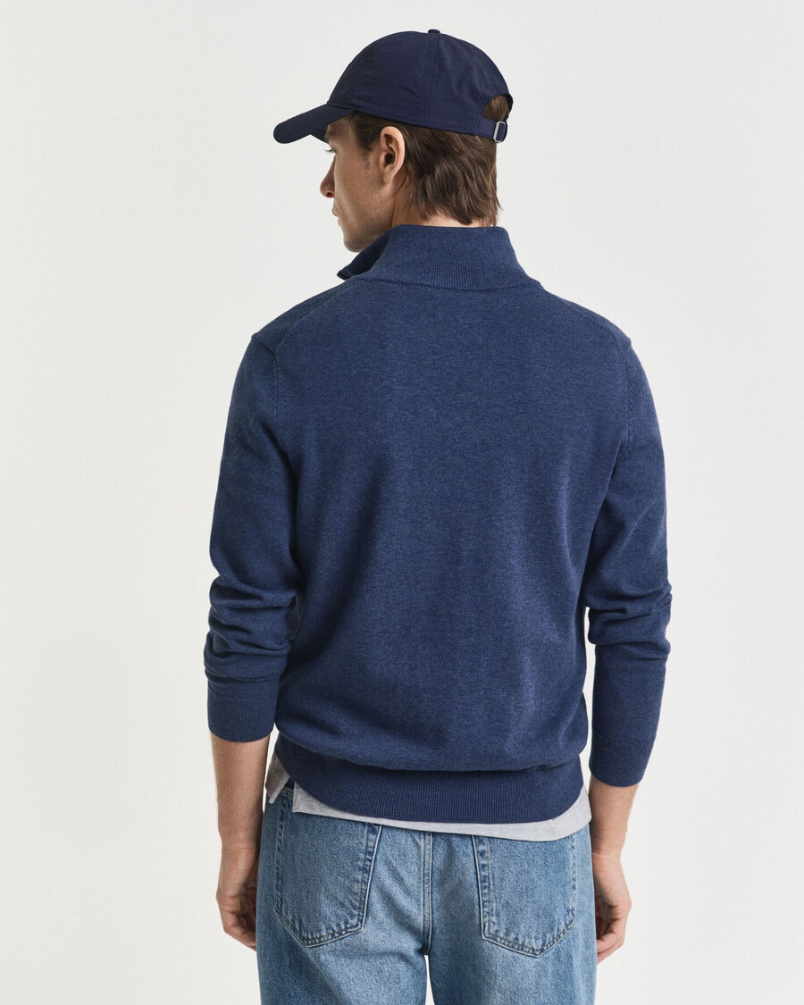 klassischer baumwoll-pullover mit halbem reißverschluss – dunkelblau meliert