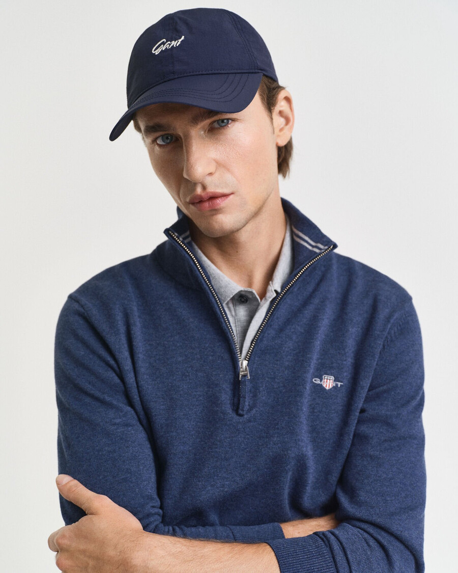 klassischer baumwoll-pullover mit halbem reißverschluss – dunkelblau meliert