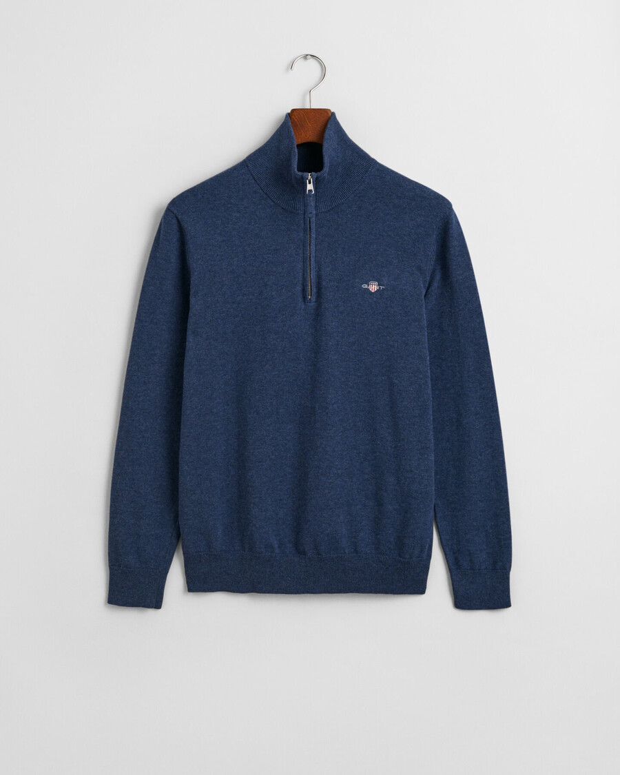 klassischer baumwoll-pullover mit halbem reißverschluss – dunkelblau meliert