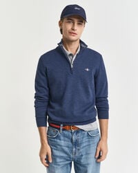 klassischer baumwoll-pullover mit halbem reißverschluss – dunkelblau meliert